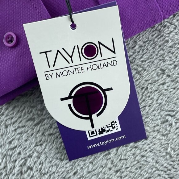 Mens Tayion Purple Dress Shirt L 16-16.5 34/35 Gold Trim Solid NWT 5793 - Picture 4 of 7
